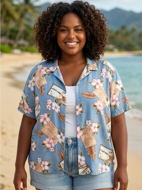 White Stag Vtg Floral Hawaiian Womens Button Front Short Sleeve Shirt Size 18/20